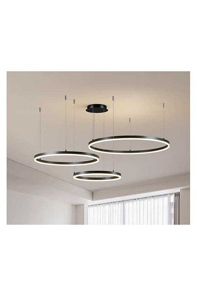 Sueva Black Led Chandelier 3 Circles With 2.4g Wifi Remote Control Light/cold/warm/neutral Intensity