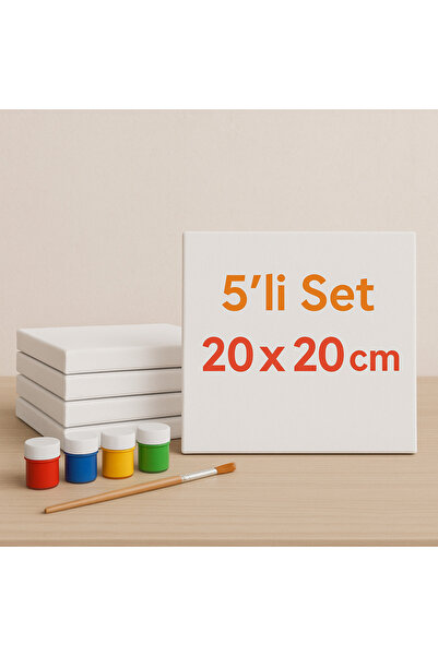 hediye hobim Küçük Resim Tuvali 5'li 20x20 Arkadan Zımbalı Pamuklu,Astarlı-bo...