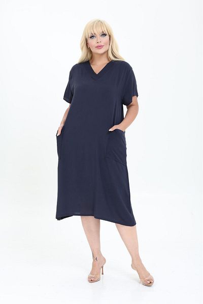 mervemoda Women's Summer V-Neck Woven Dress Short Sleeve Dress Below the Knee