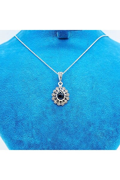 tesbihpasaji Damla Model Oltu Taşı Tasarım 925 Ayar Gümüş Kolye