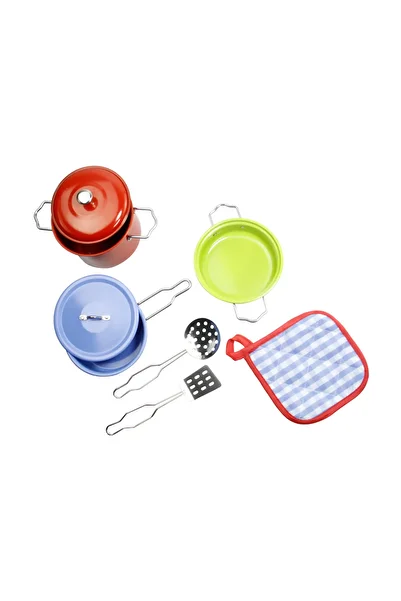 Boratila Toys 8 Pieces Colorful Toy Steel Pot Pan Set