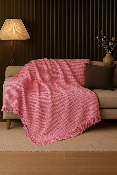 Rell Home شال أريكة من القطن المنسوج مقاس 170 × 220 سم – بطانية تلفزيون مهدبة وغطاء أريكة مزخرف