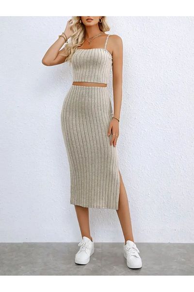 bemmoda Women's 2-Piece Strap Bustier & Slit Skirt Set