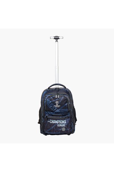 CHAMPIONS League Printed Trolley Backpack with Adjustable Straps and Zip Closure - 35x23x51 cms