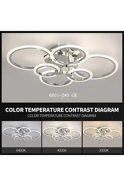 Sueva Led Chandelier 6 Circles Chrome With 2.4g Wifi Remote Control With Light/cold/warm/neutral Intensity