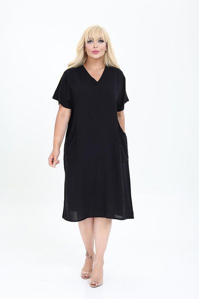 mervemoda Women's Summer V-Neck Woven Dress Short Sleeve Dress Below the Knee