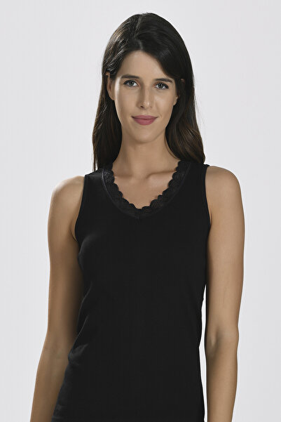 NBB 2" Women's Wide Strap Lace Detailed V-Neck Ribbed Tank Top 2 Pieces