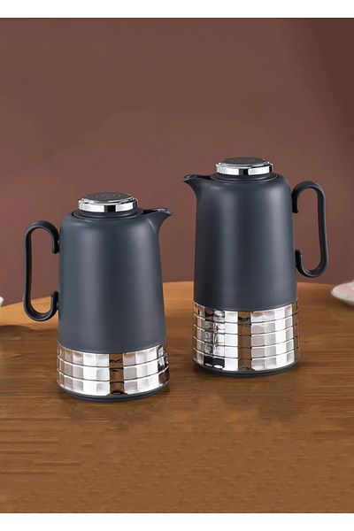 DVINA Royal Camel 2-Piece Tea and Coffee Thermos Set, 1L and 0.7L, Silver