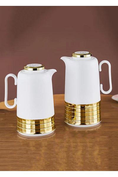 DVINA Royal Camel 2-Piece Thermos Set for Tea and Coffee, 1L and 0.7L, Gold