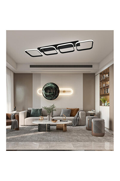 LightPlanet Led Chandelier With 4 Squares, 2.4g Wifi Remote Control Black Light/cold/warm/neutral Intensity