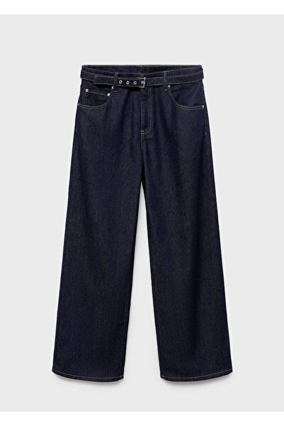 MANGO Woman Düz kesimli kemerli jean pantolon