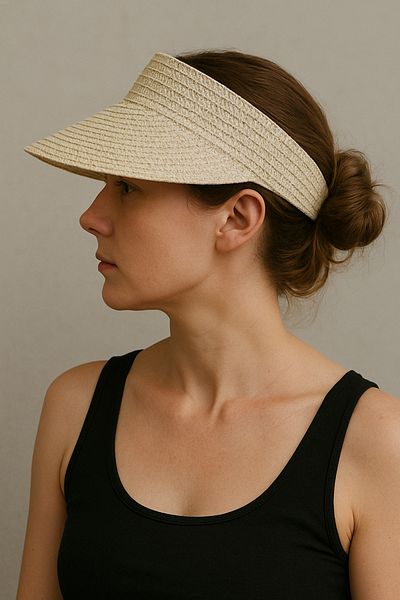 CosmoOutlet Women's Cream Straw Wide Visor Adjustable Summer Sunscreen Visor Beach and Sports Hat
