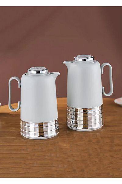 DVINA Royal Camel 2-Piece Tea and Coffee Thermos Set, 1L and 0.7L, Silver