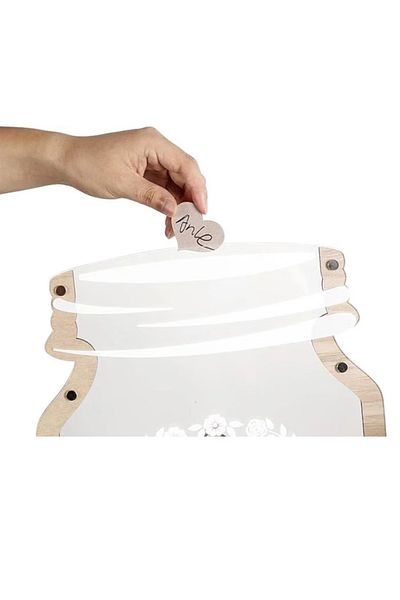 OEM Set carte de oaspeti si 50 inimi de lemn pentru nunta, 40 x 30 cm, lemn, natur