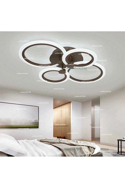 Sueva Led Chandelier 4 Circles Brown With 2.4g Wifi Remote Control With Light/cold/warm/neutral Intensity