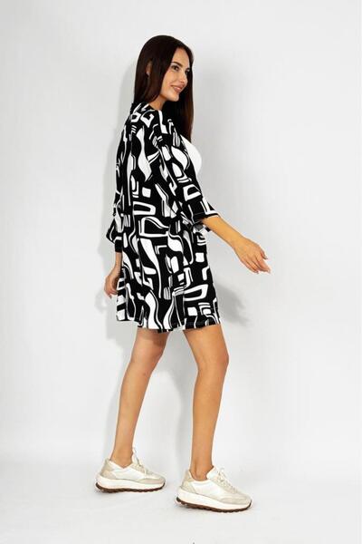 Betimoda Woven Viscose Relaxed Fit Kimono Shorts Top Bottom Set Black White