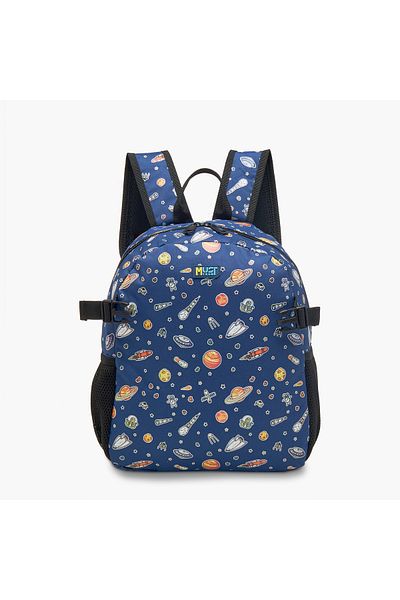 MUST MUST Space Print Backpack with Adjustable Straps and Zip Closure - 28x17x33 cms
