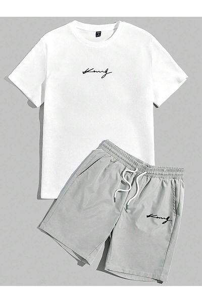 ACTIVE MODA -Men's Cotton Printed Kong Tshirt-Shorts Set 2-Pack Oversize Large Size