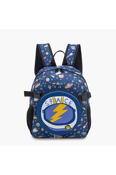 MUST MUST Space Print Backpack with Adjustable Straps and Zip Closure - 28x17x33 cms