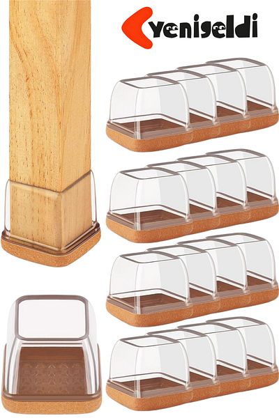 Yenigeldi 16 bucăți scaun pătrat Papucu (1,5-2,2 cm) din silicon transparent cu pâslă subțire de protecție pentru podea picior de mobilier
