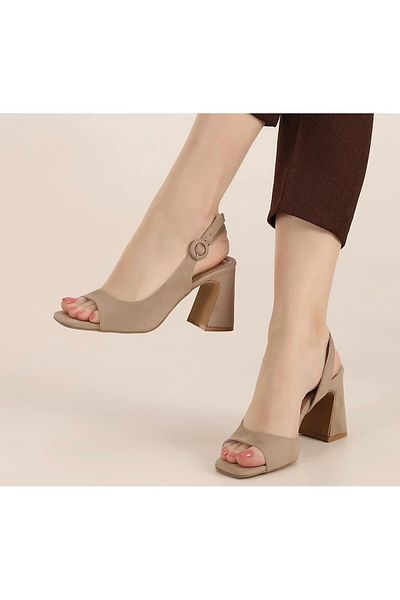 BAYRAMOĞLU KUNDURA Byk Stylish Women's Shoes with One Strap Open Back Suede Thick Heels