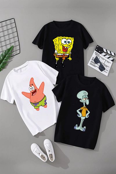 MAGORS TRIUC COMBINAT DE 3 PIECE PENTRU BĂIEȚI CU STAMPĂ SPONGE BOB