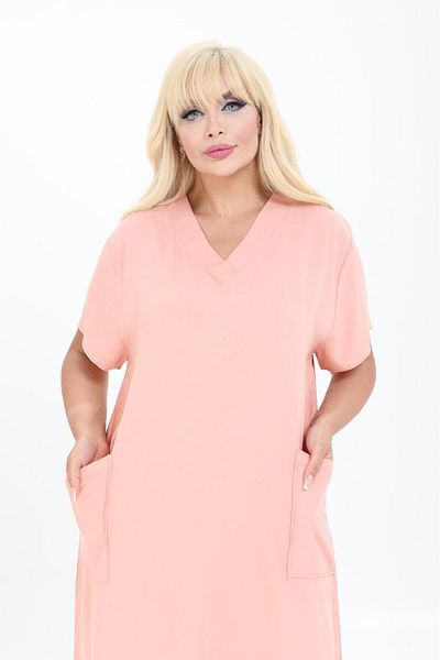 mervemoda Women's Summer V-Neck Woven Dress Short Sleeve Dress Below the Knee
