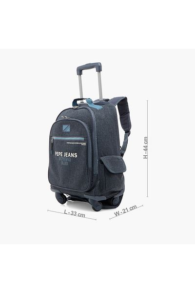 Pepe Jeans Logo Print 17-inch Trolley Backpack with Retractable Handle - 33x44x21 cms