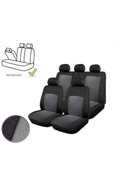 CED AUTO TRADE Set huse scaune auto, universale, fata-spate, bancheta spate fractionata, jacquard, negru cu gri