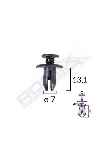 ROMİX Fastener Clips For Mazda/Suzuki 7X13.1Mm - Black Set of 10 Pieces