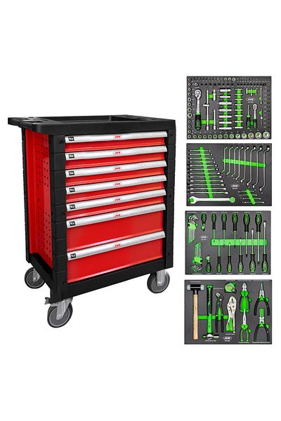 JBM Tool Bench 7 Drawers Red Equipped 172 Pieces Jbm