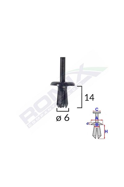ROMİX Clips Fixare Pentru Volvo 6X14Mm - Negru Set 10 Buc