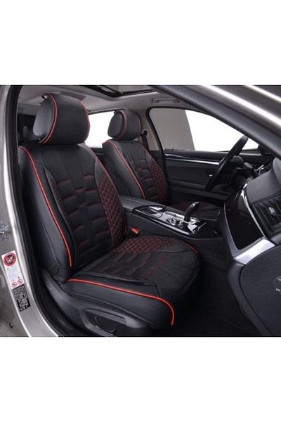 CED AUTO TRADE Set huse scaune auto universale, piele ecologica neagra cu material textil negru, fata-spate