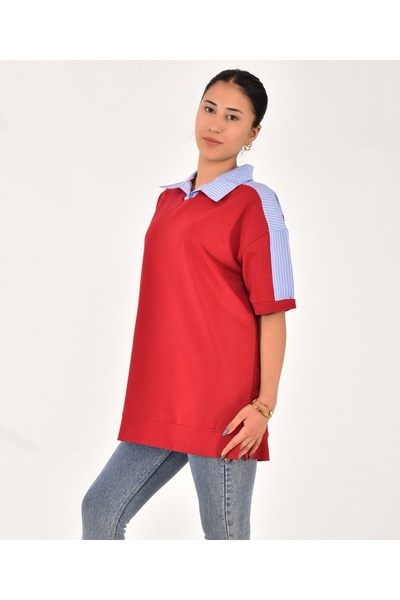 Pollux Women's Shirt Detail Polo Neck T-Shirt