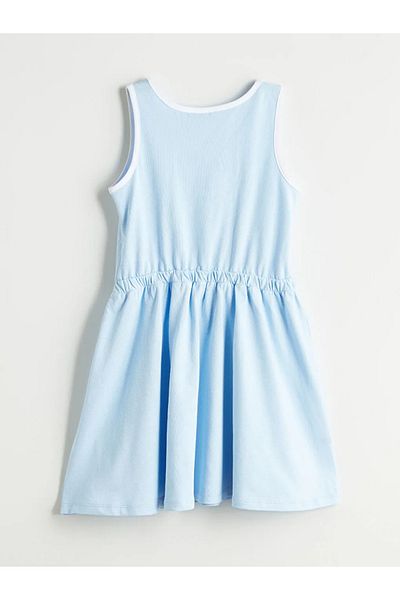 LC Waikiki LCW Kids Blue Crew Neck Stitch Printed Rochie pentru fete