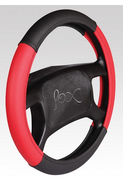 CED AUTO TRADE Husa volan imitatie piele perforata neagru cu rosu diam. 38 cm