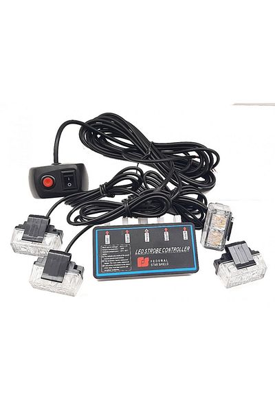 CED AUTO TRADE Set of 4 LED Lights, 2 Led, Warning Strobe Type, Yellow, Flash, with Controller, 12V