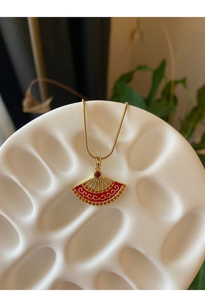 Anetta Jewelry Red Fan Model Steel Women Stainless Necklace