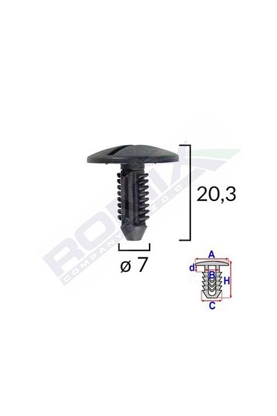 ROMİX Clips Fixare Elemente Roata Pentru Citroen/Peugeot 7X20.3Mm - Negru Set 10 Buc