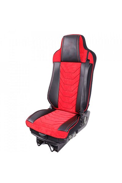 CED AUTO TRADE Truck seat cover set compatible with MAN TGX EURO 5 2007-> eco-leather with velvet, black with red