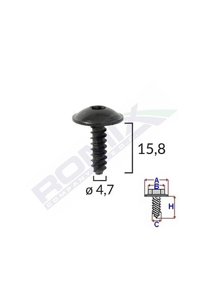 ROMİX Wheel Element Fixing Screw For Vag 4.7X15.8Mm - Black Set of 10 Pieces