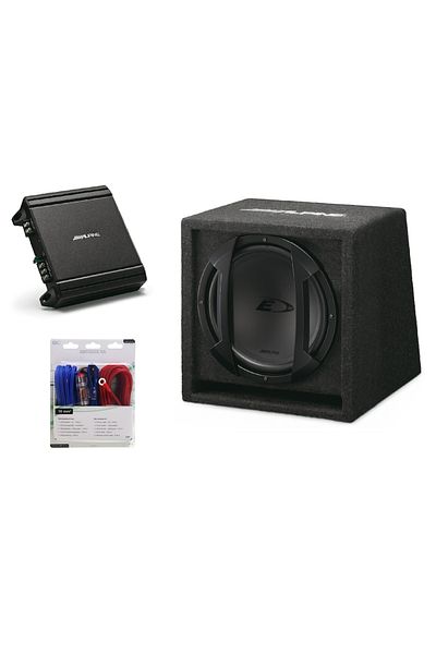 Alpine Pachet Subwoofer auto Alpine SBE-1244BR + Amplificator MRV-M250 + cabluri LK-10