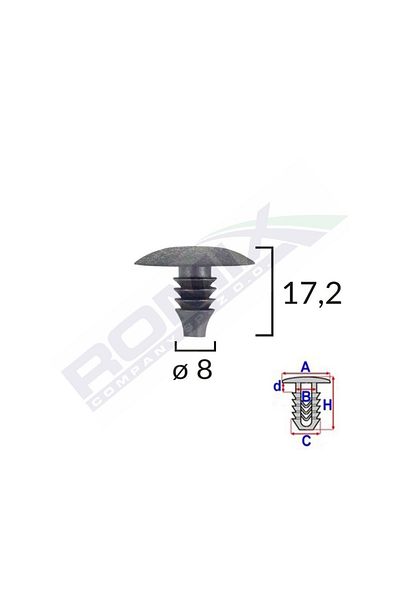 ROMİX Upholstery Clips For Vag 8X17.2Mm - Black Set of 10 Pieces