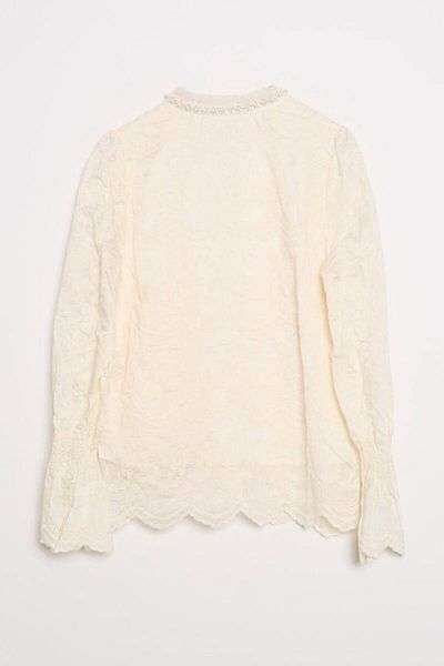 Robin Lace Shirt Blouse with Pearl Button and Neckline Detail