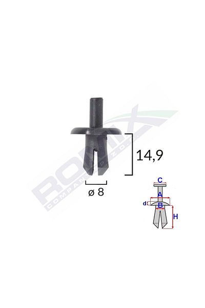 ROMİX Clips Fixare Pentru Audi, Mercedes, Opel 8X14.9Mm Negru - Set 10 Buc