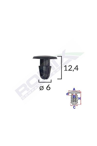 ROMİX Fastening Clips For Toyota/Lexus 6X12.4Mm - Black Set of 10 Pieces