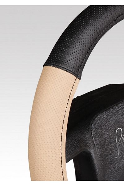 CED AUTO TRADE Steering wheel cover in perforated imitation leather, black with cream, diameter 38 cm