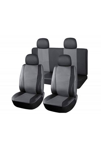 CED AUTO TRADE Set huse scaune auto, universale, fata-spate, piele ecologica, negru cu gri