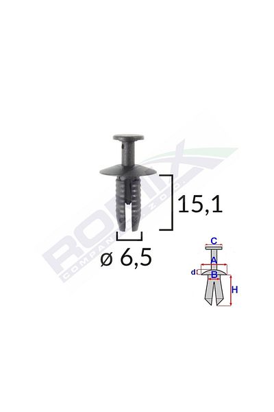 ROMİX Clips Fixare Pentru Audi/Bmw 6.5X15.1Mm - Negru Set 10 Buc