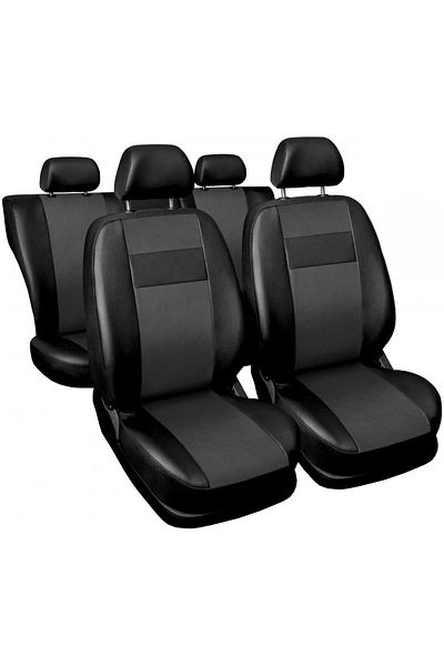 CED AUTO TRADE Set huse scaune auto, universale, fata-spate, piele ecologica, negru si gri